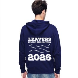 Leavers 2026 Hiltop Elementary Distressed Font Customized Student Names Stars & Stripes Hood